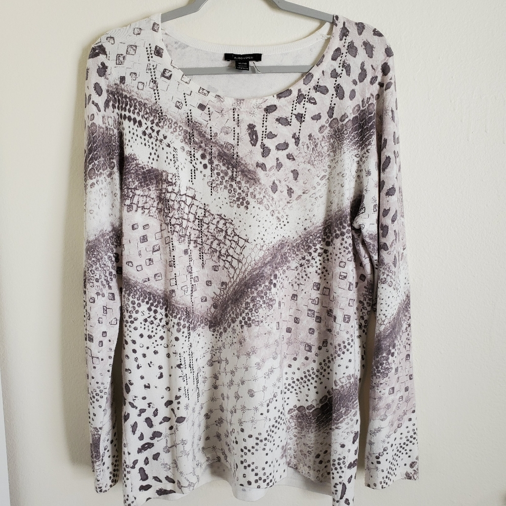 Alison Sheri Animal Print Long Sleeve Pullover Sweater